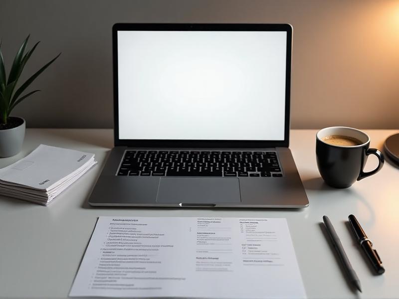 A neatly organized desk with a laptop, business documents, a coffee cup, and a calendar, symbolizing the process of setting up a professional virtual assistant business.