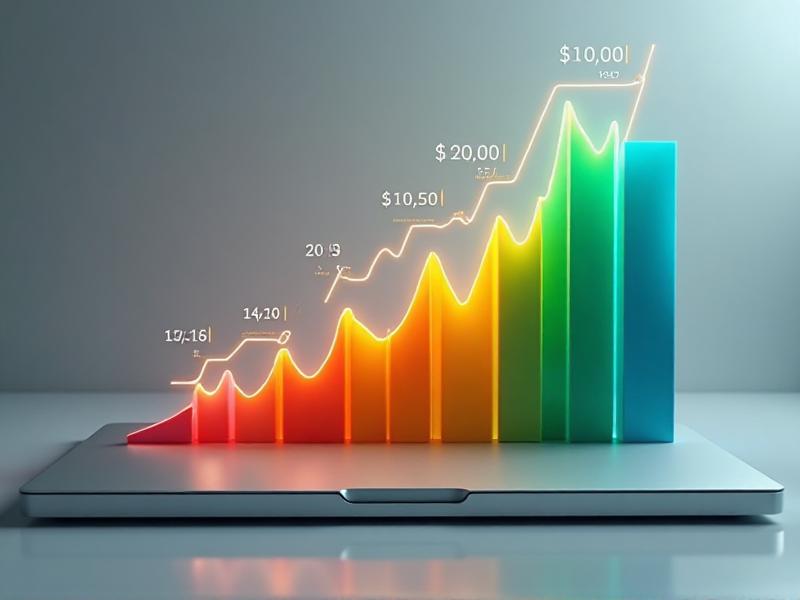 A colorful bar chart on a computer screen, showing the growth of passive income over time. The chart includes categories like rental income, dividends, and affiliate marketing, with a steady upward trend indicating financial success.