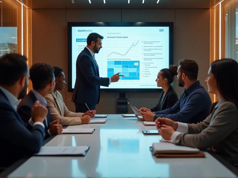 A diverse group of people discussing their preferences and interests in a modern, well-lit meeting room, representing the process of identifying a target audience for a subscription box business.