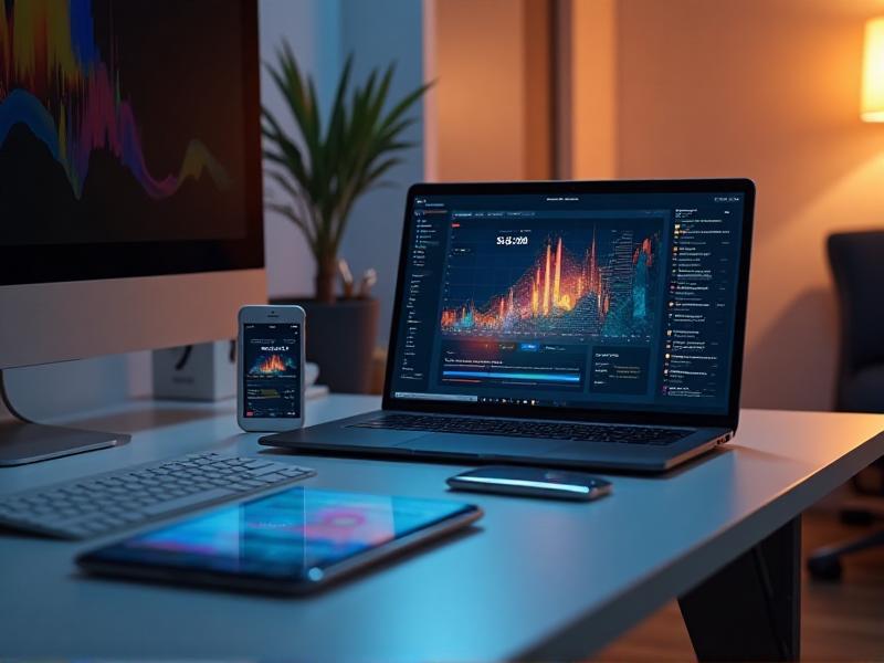 A diverse array of digital devices, including a laptop, tablet, and smartphone, displayed on a modern desk. The screen of the laptop shows a dashboard with various income streams, symbolizing the exploration of online earning opportunities.