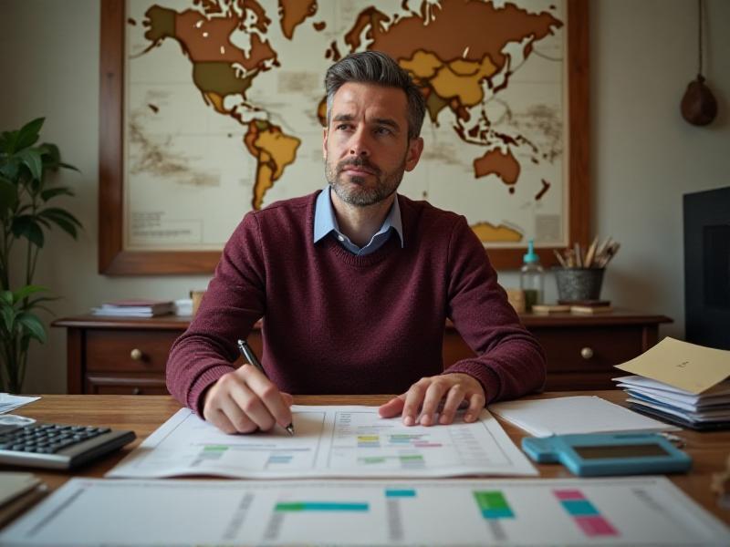 A freelancer using a calendar to mark quarterly tax deadlines, with a calculator and tax documents on the desk. The image emphasizes the importance of planning and budgeting for quarterly tax payments to avoid penalties.